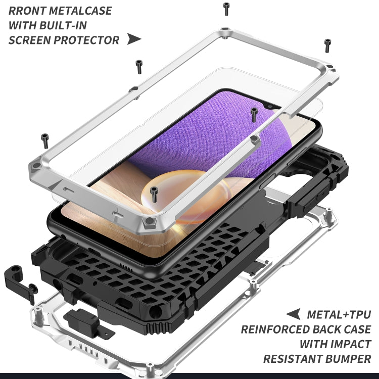For Samsung Galaxy A32 5G / M32 5G R-JUST Water-resistant Shockproof Dustproof Metal + Silicone Protective Case with Holder(Silver)