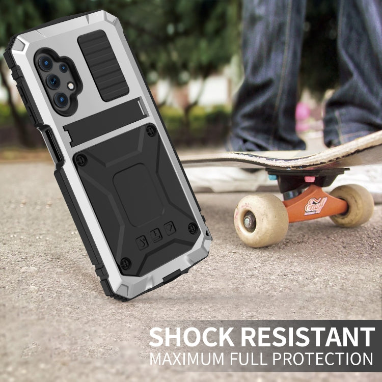 For Samsung Galaxy A32 5G / M32 5G R-JUST Water-resistant Shockproof Dustproof Metal + Silicone Protective Case with Holder(Silver)