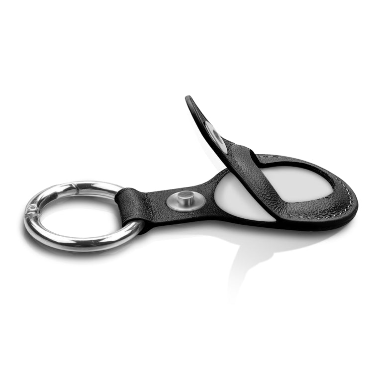 Anti-scratch Top-layer Cowhide Leather Case Cover with Switchable Keychain Ring for AirTag(Black)