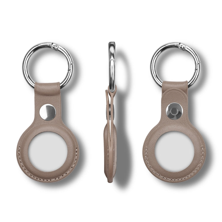 Anti-scratch Top-layer Cowhide Leather Case Cover with Switchable Keychain Ring for AirTag(Grey)