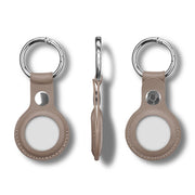 Anti-scratch Top-layer Cowhide Leather Case Cover with Switchable Keychain Ring for AirTag(Grey)