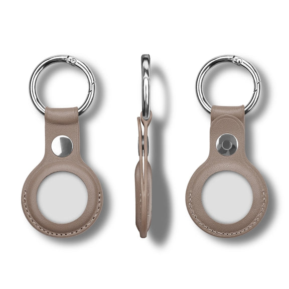 Anti-scratch Top-layer Cowhide Leather Case Cover with Switchable Keychain Ring for AirTag(Grey)