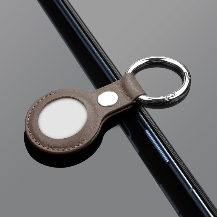 Anti-scratch Top-layer Cowhide Leather Case Cover with Switchable Keychain Ring for AirTag(Grey)