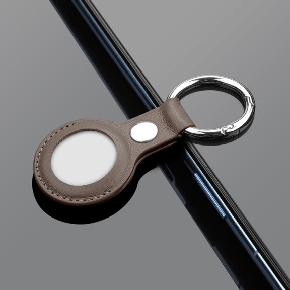 Anti-scratch Top-layer Cowhide Leather Case Cover with Switchable Keychain Ring for AirTag(Grey)