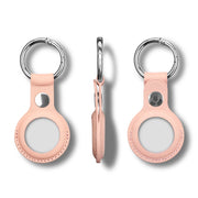 Anti-scratch Top-layer Cowhide Leather Case Cover with Switchable Keychain Ring for AirTag(Rose Pink)