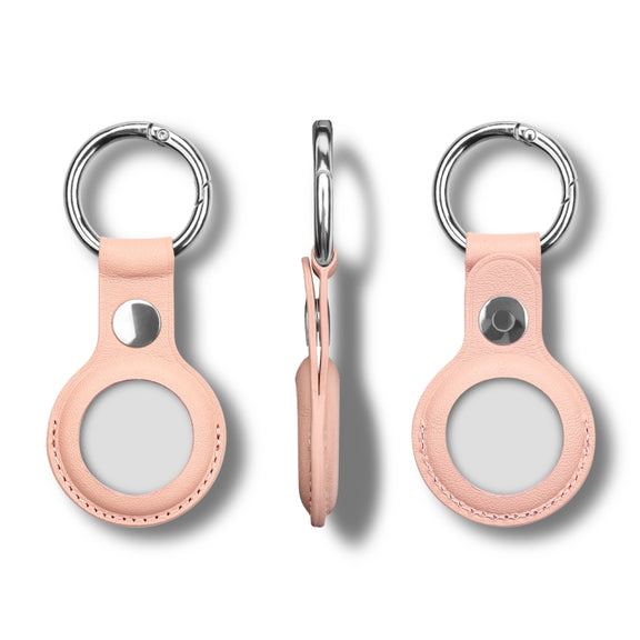 Anti-scratch Top-layer Cowhide Leather Case Cover with Switchable Keychain Ring for AirTag(Rose Pink)