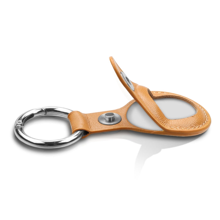 Anti-scratch Top-layer Cowhide Leather Case Cover with Switchable Keychain Ring for AirTag(Light Brown)