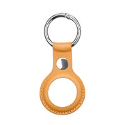 Anti-scratch Top-layer Cowhide Leather Case Cover with Switchable Keychain Ring for AirTag(Light Brown)