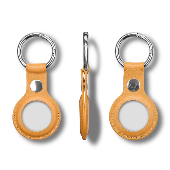 Anti-scratch Top-layer Cowhide Leather Case Cover with Switchable Keychain Ring for AirTag(Light Brown)