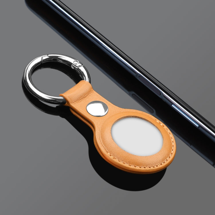 Anti-scratch Top-layer Cowhide Leather Case Cover with Switchable Keychain Ring for AirTag(Light Brown)