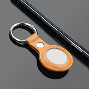 Anti-scratch Top-layer Cowhide Leather Case Cover with Switchable Keychain Ring for AirTag(Light Brown)