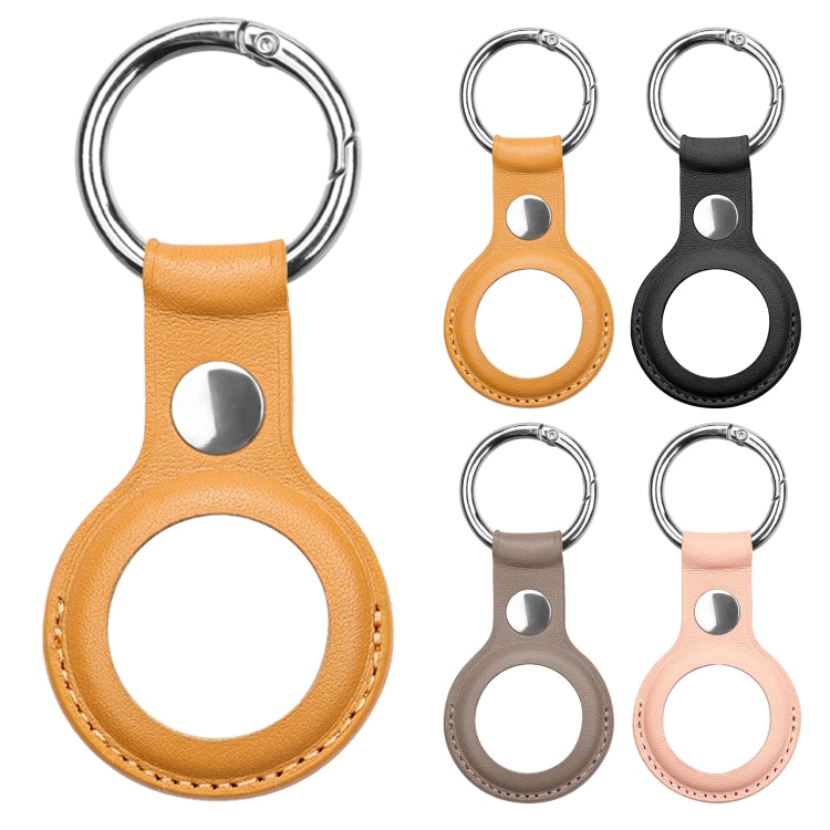 Anti-scratch Top-layer Cowhide Leather Case Cover with Switchable Keychain Ring for AirTag(Light Brown)