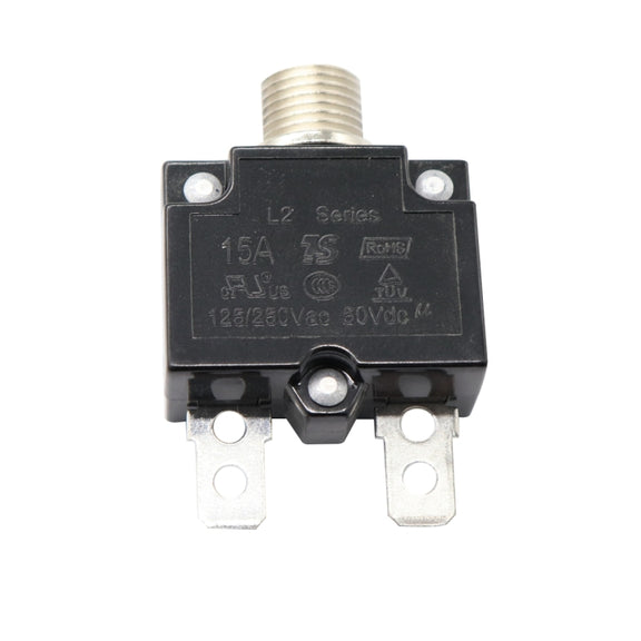 L2 Series 50V Car Overload Protector Manual Reset DC Circuit Breaker with Water-resistant Cover, Current:15A