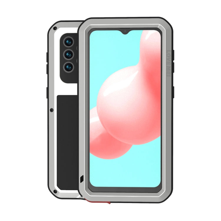 For Samsung Galaxy A32 5G LOVE MEI Metal Shockproof Water-resistant Dustproof Protective Case with Glass(Silver)