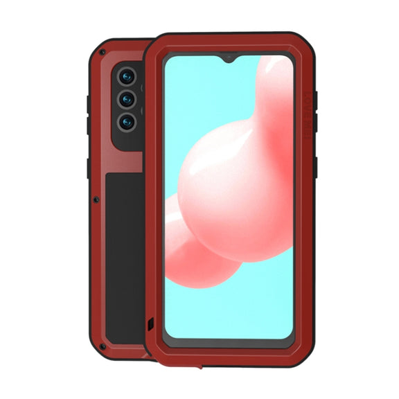 For Samsung Galaxy A32 5G LOVE MEI Metal Shockproof Water-resistant Dustproof Protective Case with Glass(Red)