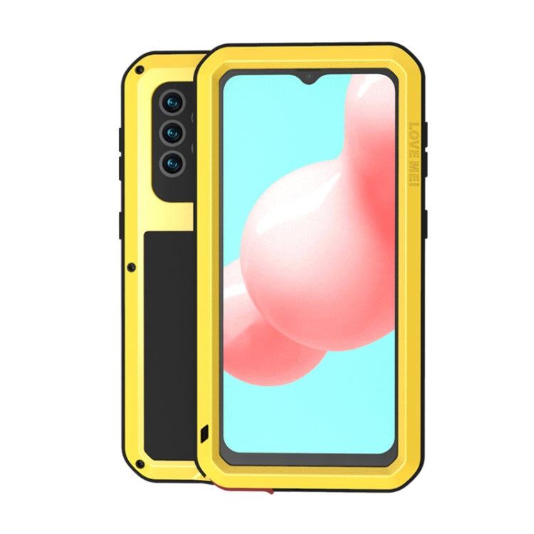 For Samsung Galaxy A32 5G LOVE MEI Metal Shockproof Water-resistant Dustproof Protective Case with Glass(Yellow)