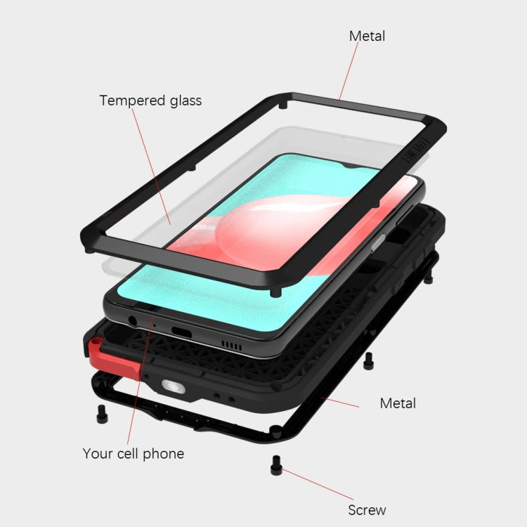 For Samsung Galaxy A32 5G LOVE MEI Metal Shockproof Water-resistant Dustproof Protective Case with Glass(Yellow)