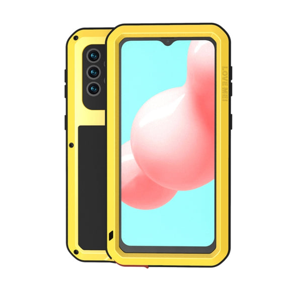 For Samsung Galaxy A32 5G LOVE MEI Metal Shockproof Water-resistant Dustproof Protective Case with Glass(Yellow)