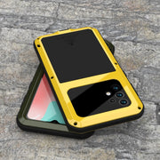 For Samsung Galaxy A32 5G LOVE MEI Metal Shockproof Water-resistant Dustproof Protective Case with Glass(Yellow)