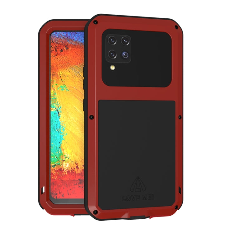 For Samsung Galaxy A42 LOVE MEI Metal Shockproof Water-resistant Dustproof Protective Case with Glass(Red)