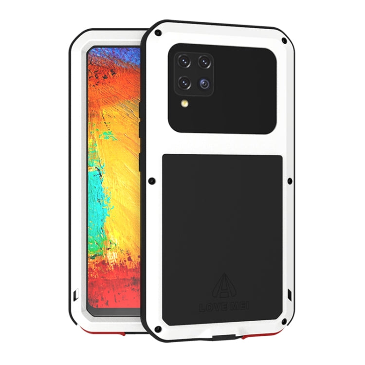For Samsung Galaxy A42 LOVE MEI Metal Shockproof Water-resistant Dustproof Protective Case with Glass(White)