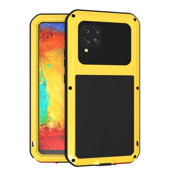 For Samsung Galaxy A42 LOVE MEI Metal Shockproof Water-resistant Dustproof Protective Case with Glass(Yellow)