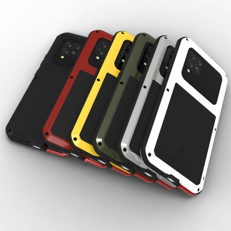 For Samsung Galaxy A42 LOVE MEI Metal Shockproof Water-resistant Dustproof Protective Case with Glass(Yellow)