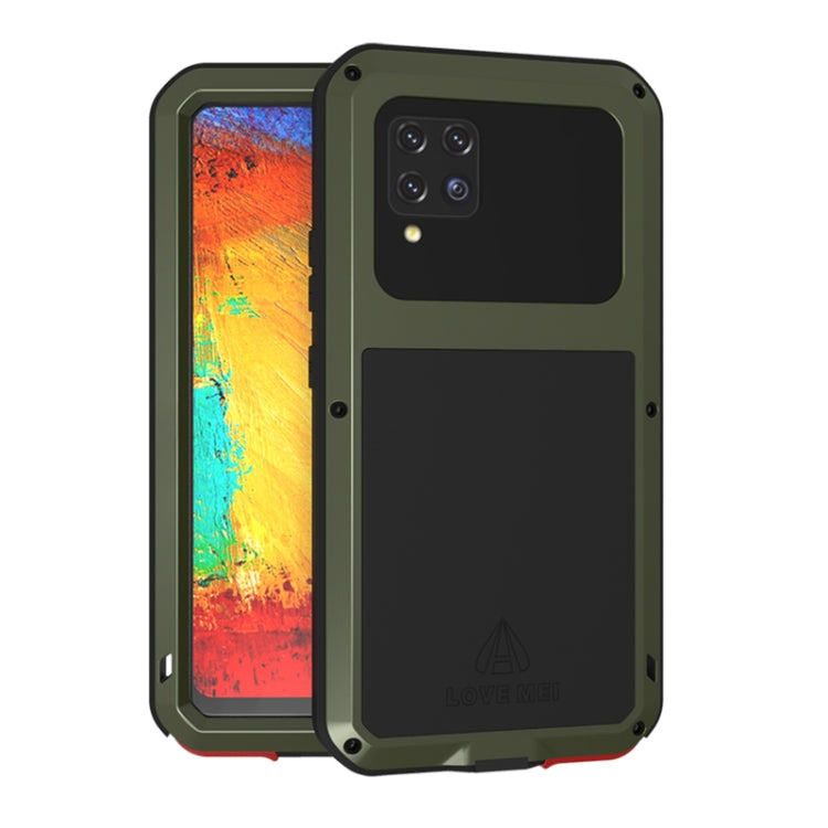 For Samsung Galaxy A42 LOVE MEI Metal Shockproof Water-resistant Dustproof Protective Case with Glass(Army Green)