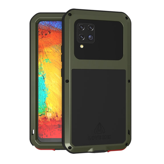 For Samsung Galaxy A42 LOVE MEI Metal Shockproof Water-resistant Dustproof Protective Case with Glass(Army Green)
