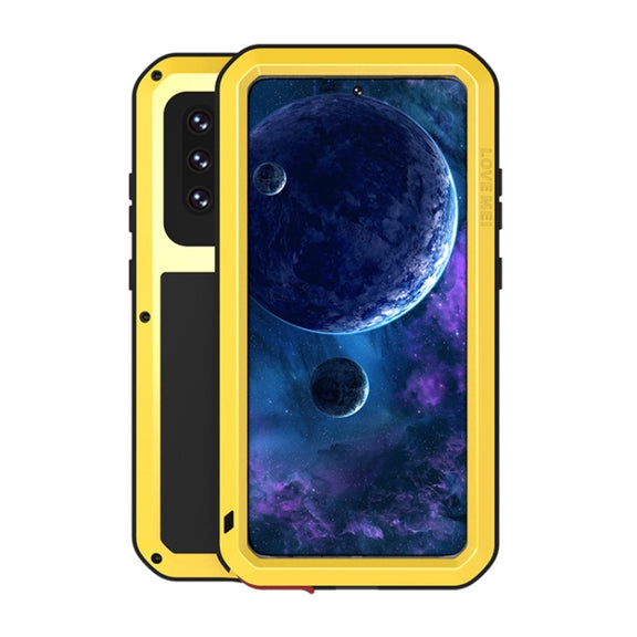 For Samsung Galaxy A52 5G / 4G LOVE MEI Metal Shockproof Water-resistant Dustproof Protective Case with Glass(Yellow)