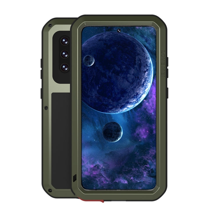 For Samsung Galaxy A52 5G / 4G LOVE MEI Metal Shockproof Water-resistant Dustproof Protective Case with Glass(Army Green)