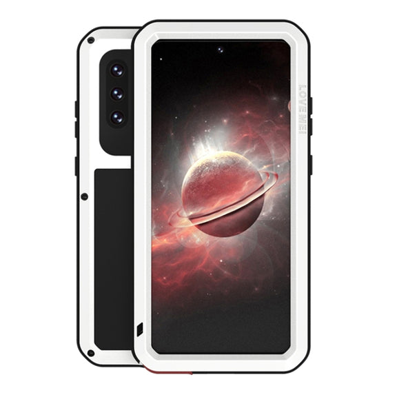 For Samsung Galaxy A72 5G / 4G LOVE MEI Metal Shockproof Water-resistant Dustproof Protective Case with Glass(White)