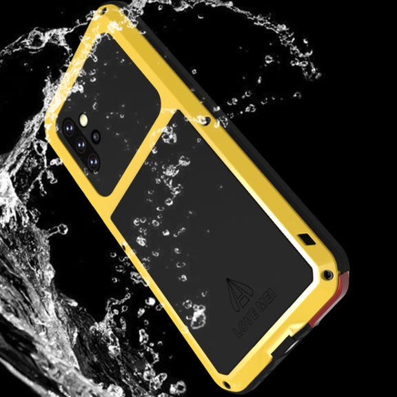 For Samsung Galaxy A72 5G / 4G LOVE MEI Metal Shockproof Water-resistant Dustproof Protective Case with Glass(Yellow)
