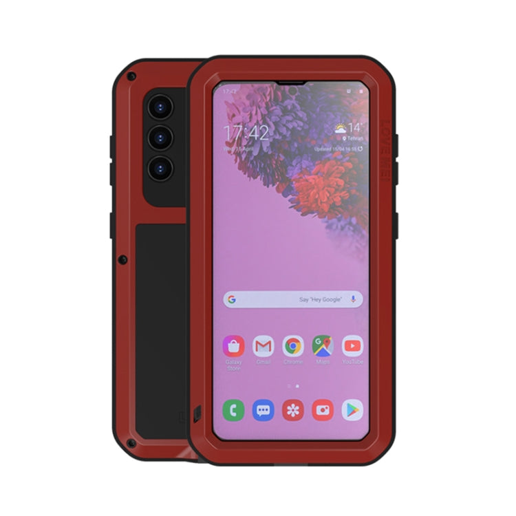 For Samsung Galaxy S21 5G LOVE MEI Metal Shockproof Water-resistant Dustproof Protective Case with Glass(Red)