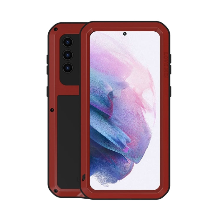 For Samsung Galaxy S21+ 5G LOVE MEI Metal Shockproof Water-resistant Dustproof Protective Case with Glass(Red)