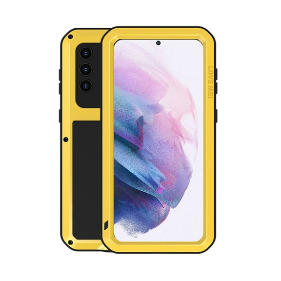 For Samsung Galaxy S21+ 5G LOVE MEI Metal Shockproof Water-resistant Dustproof Protective Case with Glass(Yellow)