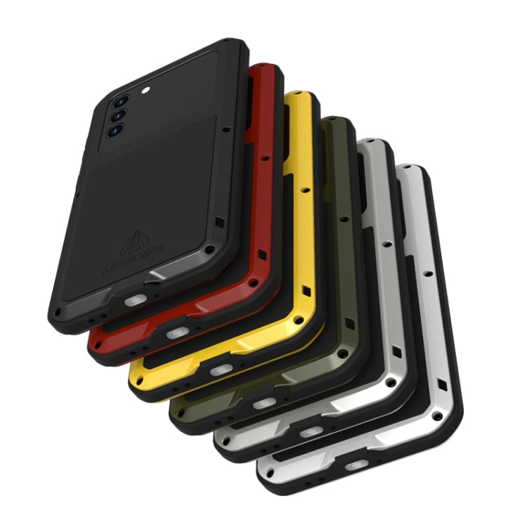 For Samsung Galaxy S21+ 5G LOVE MEI Metal Shockproof Water-resistant Dustproof Protective Case with Glass(Yellow)