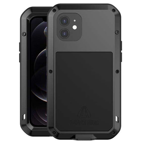For iPhone 12 LOVE MEI Metal Shockproof Life Water-resistant Dustproof Protective Case(Black)