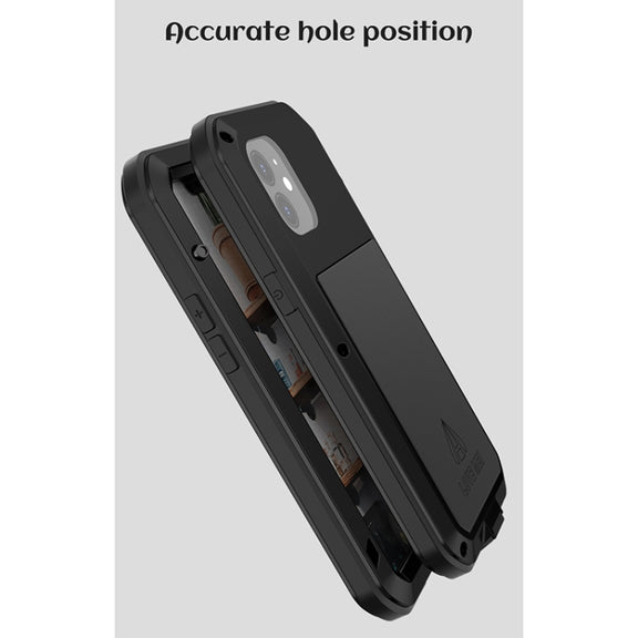 For iPhone 12 LOVE MEI Metal Shockproof Life Water-resistant Dustproof Protective Case(Black)