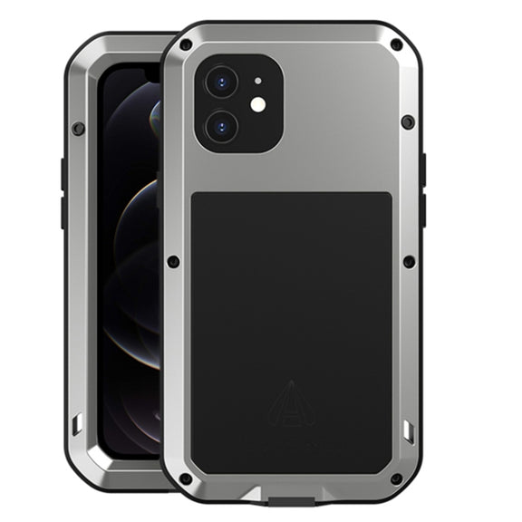 For iPhone 12 LOVE MEI Metal Shockproof Life Water-resistant Dustproof Protective Case(Silver)