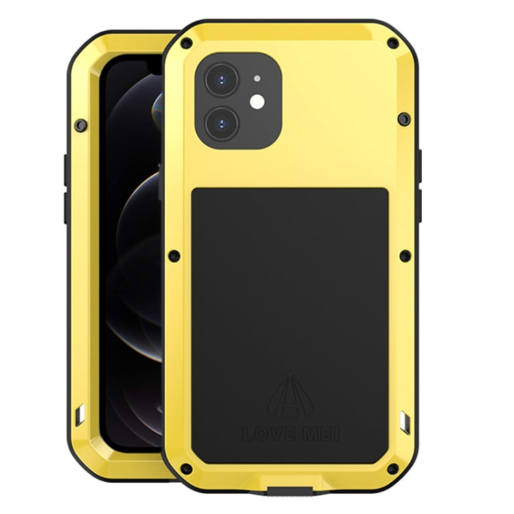 For iPhone 12 LOVE MEI Metal Shockproof Life Water-resistant Dustproof Protective Case(Yellow)