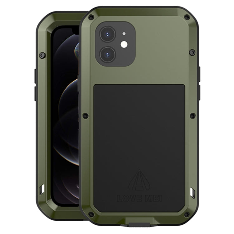 For iPhone 12 LOVE MEI Metal Shockproof Life Water-resistant Dustproof Protective Case(Army Green)