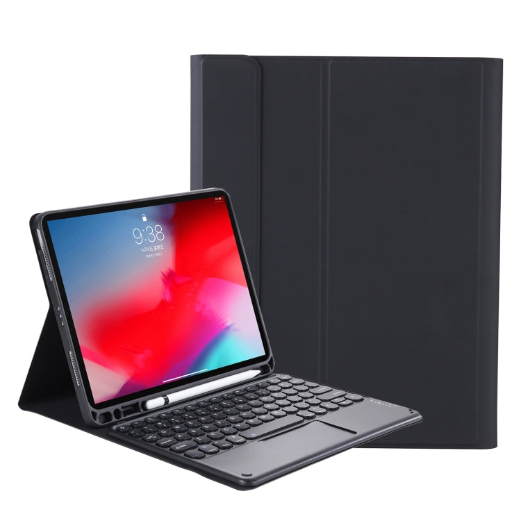 YT11B-A Detachable Candy Color Skin Feel Texture Round Keycap Bluetooth Keyboard Leather Case with Touch Control For iPad Air 4 2020 / Air 5 2022 / Pro 11 inch 2022 / 2021 / 2020 / 2018(Black)