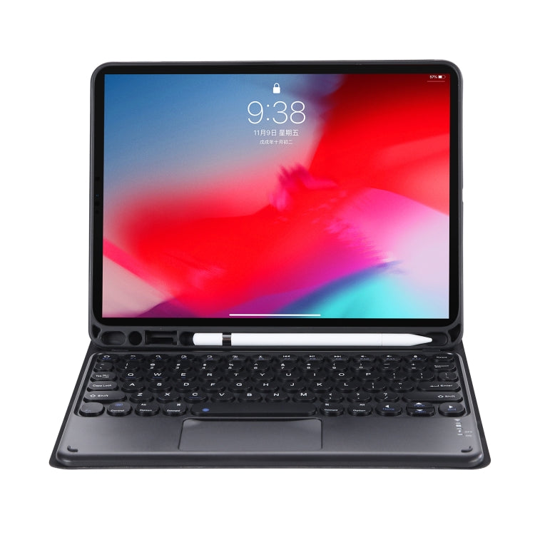 YT11B-A Detachable Candy Color Skin Feel Texture Round Keycap Bluetooth Keyboard Leather Case with Touch Control For iPad Air 4 2020 / Air 5 2022 / Pro 11 inch 2022 / 2021 / 2020 / 2018(Black)