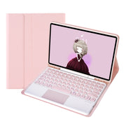YT11B-A Detachable Candy Color Skin Feel Texture Round Keycap Bluetooth Keyboard Leather Case with Touch Control For iPad Air 4 2020 / Air 5 2022 / Pro 11 inch 2022 / 2021 / 2020 / 2018(Pink)