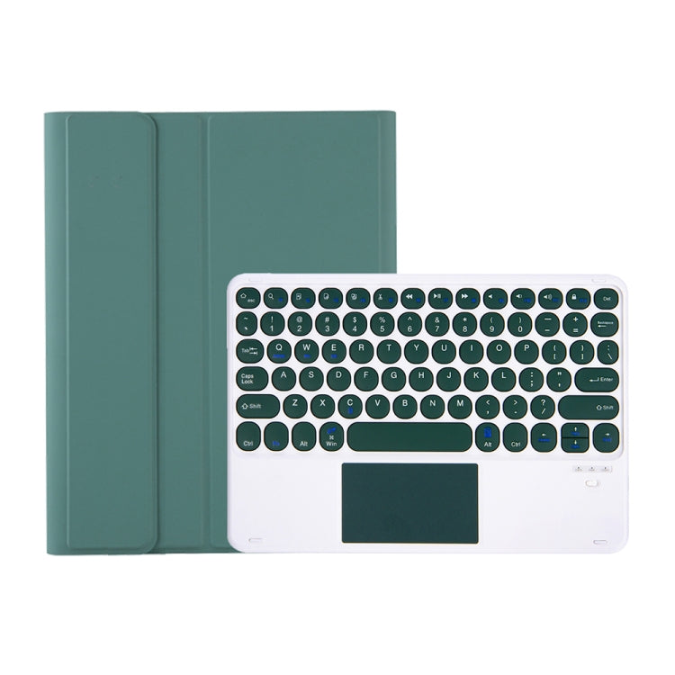 YT11B-A Detachable Candy Color Skin Feel Texture Round Keycap Bluetooth Keyboard Leather Case with Touch Control For iPad Pro 11 inch 2020 & 2018(Dark Green)
