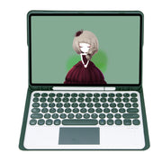 YT11B-A Detachable Candy Color Skin Feel Texture Round Keycap Bluetooth Keyboard Leather Case with Touch Control For iPad Pro 11 inch 2020 & 2018(Dark Green)