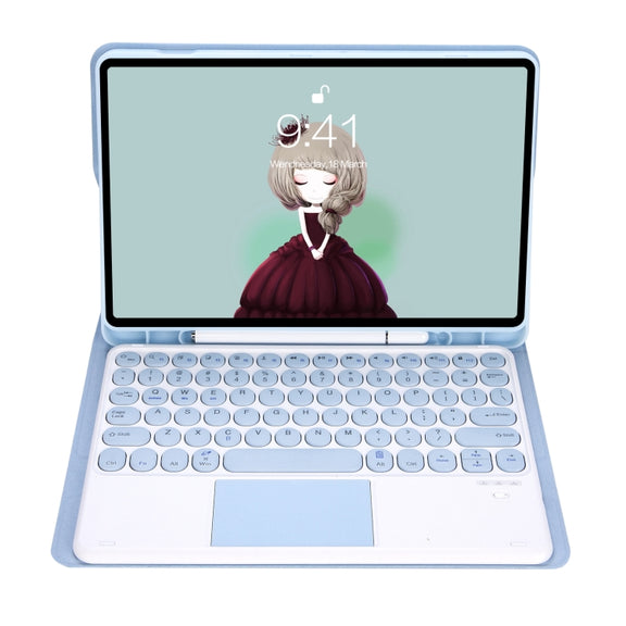 YT11B-A Detachable Candy Color Skin Feel Texture Round Keycap Bluetooth Keyboard Leather Case with Touch Control For iPad Air 4 2020 / Air 5 2022 / Pro 11 inch 2022 / 2021 / 2020 / 2018(White Ice)