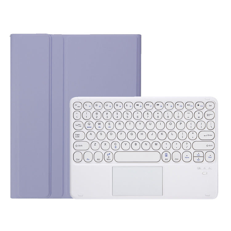 YT11B-A Detachable Candy Color Skin Feel Texture Round Keycap Bluetooth Keyboard Leather Case with Touch Control For iPad Pro 11 inch 2020 & 2018(Purple)