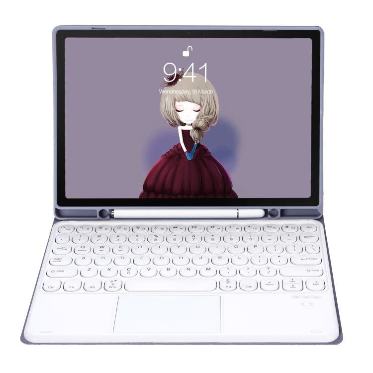 YT11B-A Detachable Candy Color Skin Feel Texture Round Keycap Bluetooth Keyboard Leather Case with Touch Control For iPad Pro 11 inch 2020 & 2018(Purple)